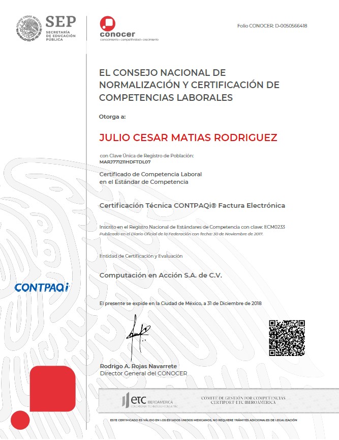 Certificación Técnica CONTPAQi Factura Electrónica